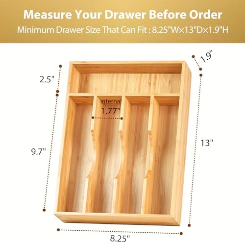 Umilife Bamboo Kitchen Drawer Organizer, 8.25 Inch Silverware Utensils Tray Holder for Small Drawer, Wood Caddy for Flatware Cutlery Knives - Image 6