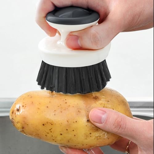 Dish Scrub Brush,Ergonomic Grip Palm Brush,Kitchen Scrub Brushes for Cleaning, Dish Scrubber with Stiff Bristles for Sink, Pots, Pans (Grey+Black) - Image 6