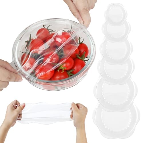 Silicone Stretch Lids for Food Storage in Fridge, Reusable Elastic Bowl Covers for Cup, Cans, Jars, Round & Rectangle Container, Food Grade Silicone Microwave Food Cover, Heat-Resistant, Transparent by ROTTOGOON