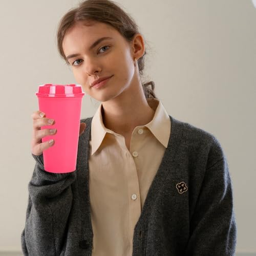 20 Pack Reusable Coffee Cups with Lids 16 oz Plastic Tumblers Travel Mug Iced Coffee Cup for Adults and Women Hot and Cold Drinks, Microwaveable (Rose) - Image 3