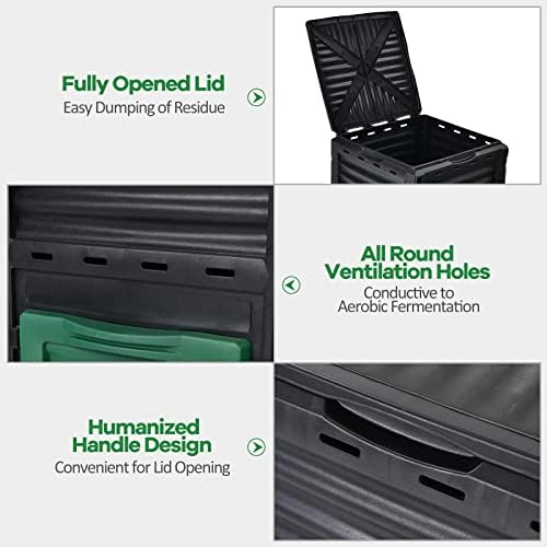 Goplus Compost Bin, 80 Gallon (300 L) Large Outdoor Composting Box w/Top Flip Latch-on Lid, Bottom Exit Door, BPA Free Material, Grass Food Trash Composter Barrel for Garden Yard, Easy Assembly - Image 5