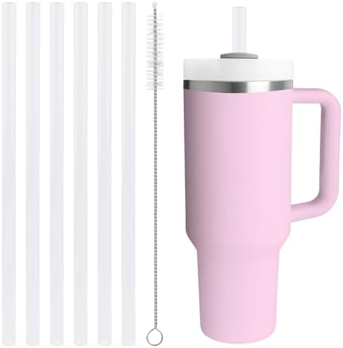 Replacement Straw Compatible with 40 oz Stanley Quencher Tumbler, 12 Inch Extra Long Reusable Plastic Straws for 40 Oz Cup, White-6 Pack by Bubrike