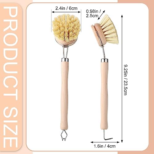 Maxdot 4 Pcs Kitchen Dish Brush with Beechwood Handle Natural Wooden Handle Scrub Brush Fiber Bristles Dish Scrub 2 Inch Replacement Brush Head for Pots Pans Utensils Washing Supplies - Image 2