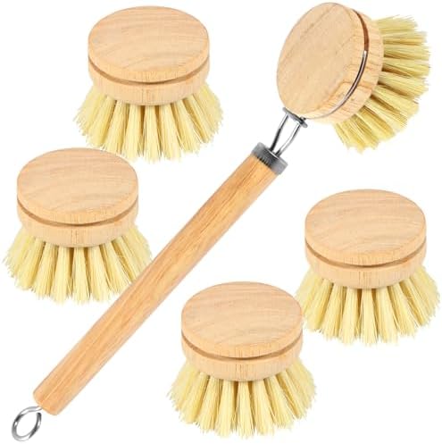 Dish Brush Set Soft Sisal Dish Scrub Brush with Handle Kitchen Scrub Brush Natural Kitchen Cleaning Brush Set Wood Dish Scrubber Brush Practical Dish Scrubber Wooden Cleaning Scrubber for Cle - Image 6