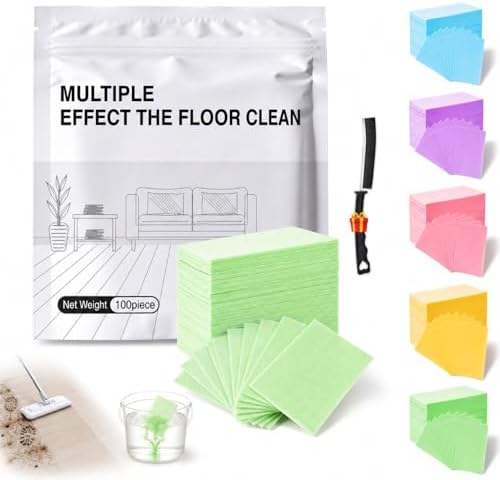 Floor Cleaning Tablets, 100 Pieces Multi-Surface Cleaner Sheets for Mopping, Floor Cleaner Tablets for Hardwood Tile Laminate Vinyl, Dissolvable Solution with Crevice Brush, Green Gardenia Scent by Unknown