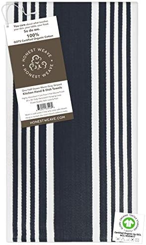 HONEST WEAVE GOTS Certified Organic Cotton Kitchen Hand and Dish Towel Sets - Oversized 20x30 inches, Fully Hemmed, in Designer Colors, 6-Pack, Black Stripe - Image 2