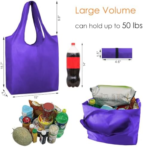 BeeGreen Purple Reusable Grocery Bags Wholesale Purple Reusable Kitchen Bags Bulk Foldable-Machine Washable with Zipper Storage Pouch 20 Packs - Image 3