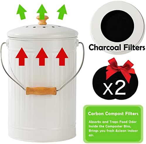 1.7 Gallon Kitchen Compost Bin, Indoor Countertop Compost Bin with Lid, 100% Rust Proof Compost Bucket with Non-Smell Charcoal Filters (White) - Image 3
