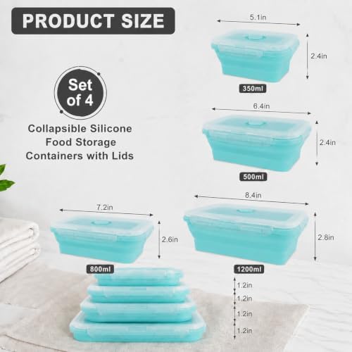 4Pcs Collapsible Food Storage Containers with Lid,Blue Square,4Size - Image 2