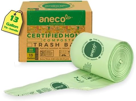 ANECO Compostable Food Waste Bags 13 Gallon, 50 Count by ANECOCOMPOSTABLE