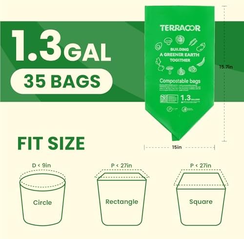 1.3 to 1.6 Gallon Compostable Trash Bags, 35 Count Green Compost Bags for Countertop Bin, Food Waste, Dispenser Packs Organic Biodegradable Bags BPI Certified Meet ASTM D6400 Standard - Image 2