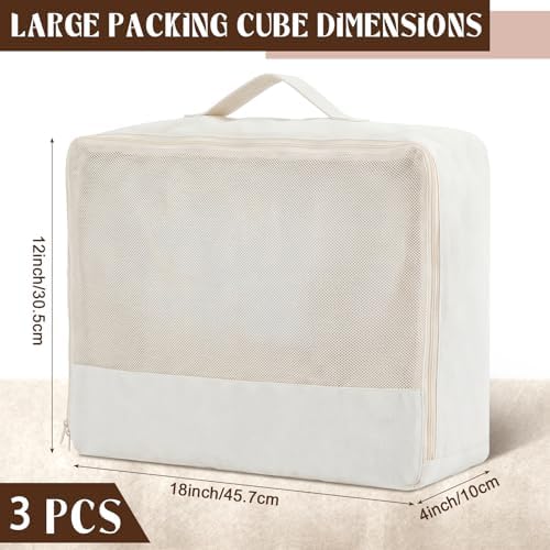 Shinymoon 3 Set 100% Cotton Packing Cubes 18"x12"x4" Mesh Beige - Image 3