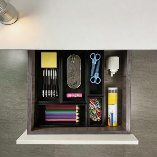 bamboo drawer organizer Set,expandable drawer dividers,wooden storage organizers,drawer organizers for kitchen, bathroom,flatware,Tea Bag Organizer (1 X 5PCS Black) - Image 3