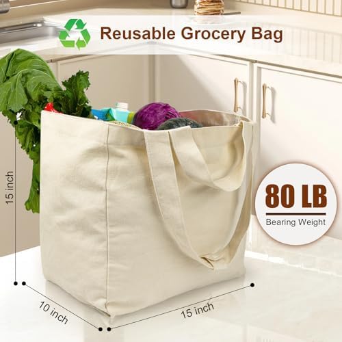 VitaSerena Reusable Canvas Grocery Bags with Dual Handles 3pc XL Set - Image 3