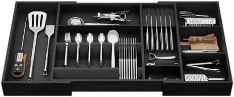 Bamboo Expandable Kitchen Drawer Organizer, 17.7-29.5 in,Black by Home