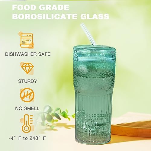 JunVpic Glass Coffee Tumbler, 20 oz Glass Cup with Lid and Straw - Image 2