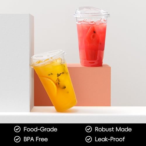AOZITA 100 Pack 16 oz Plastic Cups With Strawless Sip-Lids, Iced Coffee Cups With Lids BPA Free, Disposable Clear Cups, To Go Cups for Smoothies, Party Drinks, Bubble Tea, Cold Beverage - Image 3