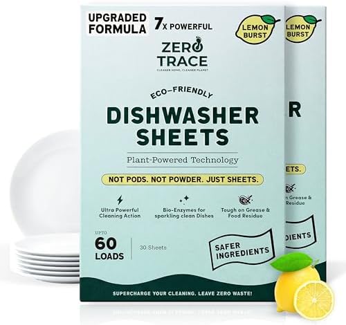 Zero Trace Dishwasher Detergent Eco-Friendly Sheets for Dish Washing - Plant Powered Technology - Lemon Scent - 60 Loads by ZeroTrace