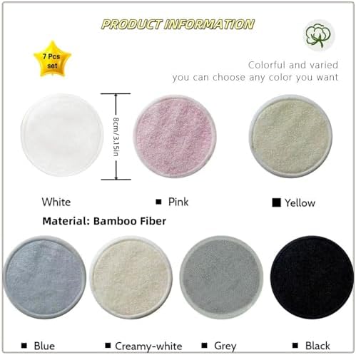 Reusable Makeup Remover Pads - 7 Pcs Soft Cotton Rounds for Face with Friendly Bamboo Fiber, Washable Makeup Remover Cloth for All Skin Types - Ideal for Facial Cleansing (7 Colour) - Image 2