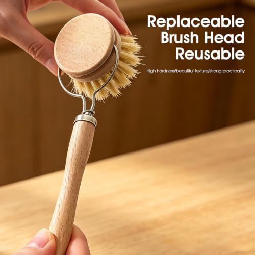 12 Pcs Wooden Dish Brush, Palm Size Reusable Dish Brushes with Sisal Bristles and Wooden Handle for Pots and Pans Kitchen - Image 3