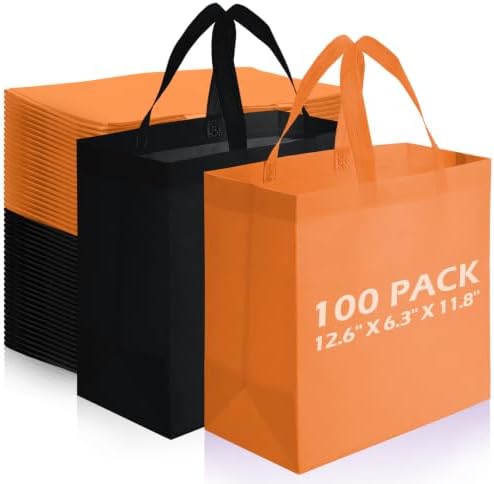 Reginary 100 PCS Non Woven Tote Bags Bulk,Black & Orange by Reginary