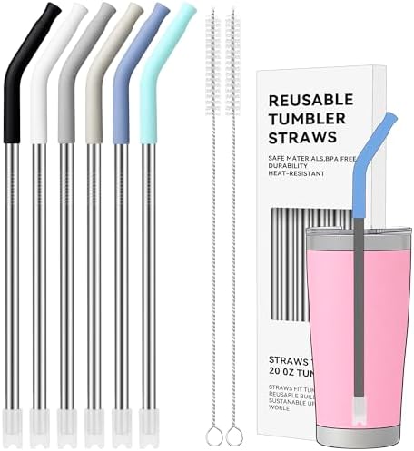20 oz Straight Metal Straws with Silicone Tip for 20 oz Tumbler by AccessoriesForWaterBottle