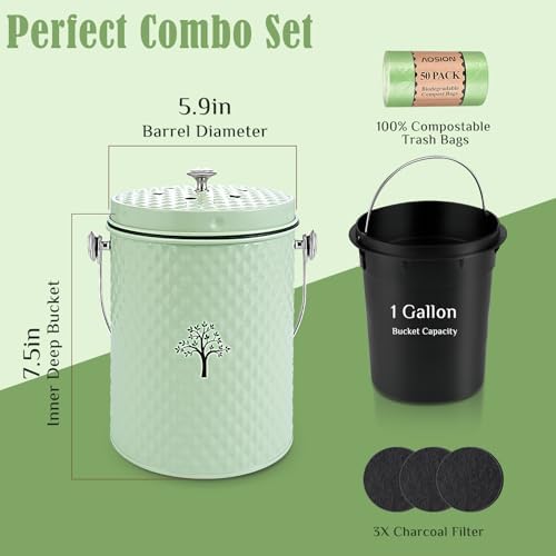 AOSION Countertop Compost Bin, Odor-Free Food Waste Container with 50 Bags - Image 3