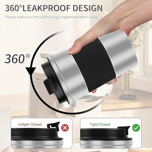Insulated Travel Coffee Mug, Stainless Steel Coffee Cup with Leakproof Lid - Image 4