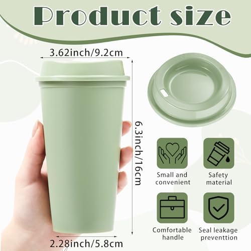FillTouch 12 Pcs 16 oz Reusable Coffee Cups with Lids, Green Gradient - Image 2