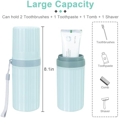 Mulbozy Travel Toothbrush Holder, Large Travel Toothbrush Cup Case, Portable Travel Toothbrush Toothpaste Makeup Storage for Business Trip Camping School - Blue - Image 2