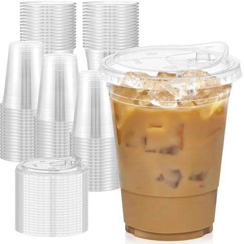 Dealusy 100 Pack - 16 oz Clear Plastic Cups with Sip Lids by Dealusy