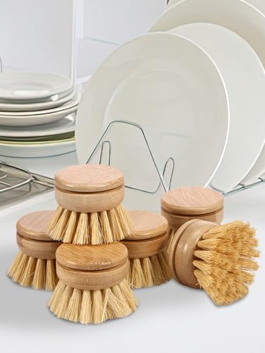 US 6Pcs Bamboo Dish Brush Head Soft Sisal Bristle Dish Natural Washing Brush Head Eco-Friendly Washing Up Brush Replacement Heads Easy to Use Dish Scrubber Head for Dish Brush Cleaning 1.89×1.57in - Image 3