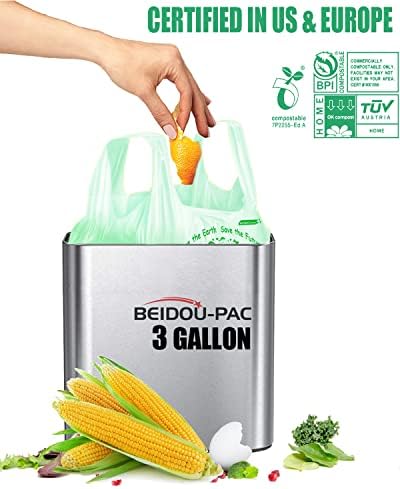 BEIDOU-PAC 100% Compostable Trash Bags, 3 Gallon Compost Bags Small Kitchen Trash Bags with Handle, 100 Count Sturdy Garbage Bags Food Scrap Waste Bags, ASTM D6400, US BPI Certified - Image 4