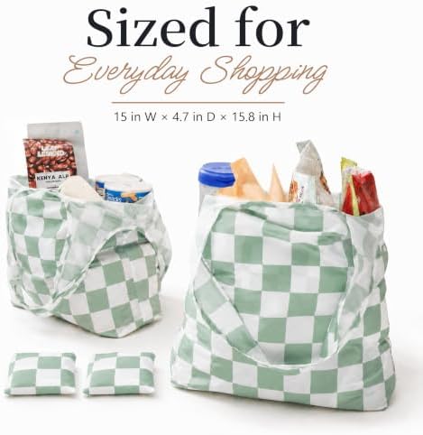 Checkered Reusable Grocery Shopping Bags 4 Packs, Cute Checkerboard Foldable Kitchen Large Nano Tote Bags - Image 2