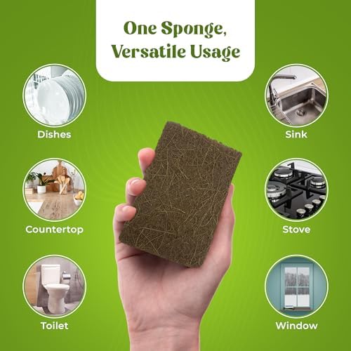 12 Pack Natural Kitchen Sponges - Biodegradable, Compostable, Sustainable Wood Cellulose & Coconut Fiber Sponge for Dishes, Quick Drying & Non Scratch Plant Based Eco Friendly Scrubber for Dishwashing - Image 3