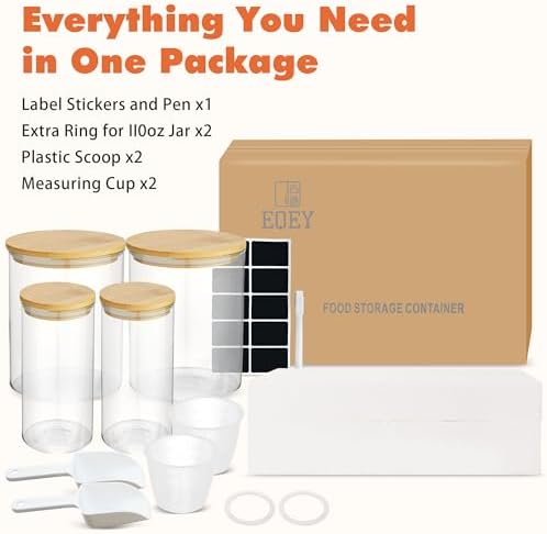 Glass Storage Jars Set Elegant Containers with Airtight Bamboo Lids, Perfect for Kitchen Organization - Flour, Rice, Pasta, Sugar, Coffee Beans (2 packs(37oz) / 2 packs(111oz)) - Image 7