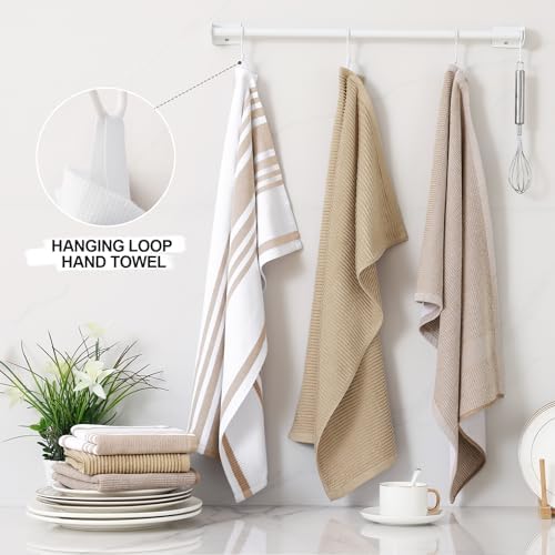Homaxy Cotton 380 GSM Premium Kitchen Towels, 18"x 28", 9 Pack, Khaki - Image 3