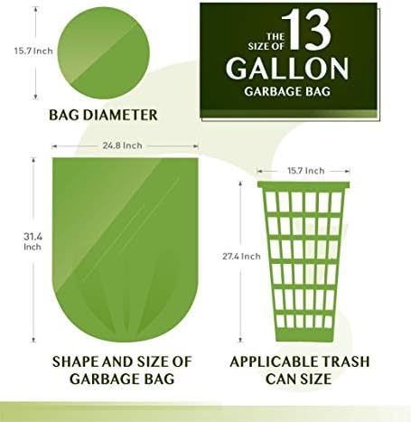 Compostable Trash Bags - FORID 13 Gallon Tall Kitchen Garbage Bags 80 Count Unscented Trash Can Liners 55 Liter Medium Wastebasket Bags for Bathroom Home Bedroom Office Garbage Can (5Rolls/Green) - Image 6