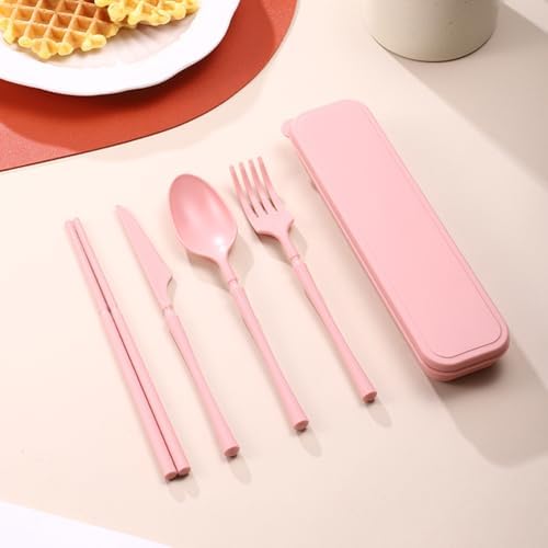 Reusable Travel Utensils with Case, Wheat Straw Fork Spoon Knife Chopsticks - Image 3