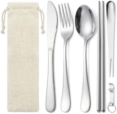 6 Pcs Portable Utensils Set Case Stainless Steel Travel Cutlery Flatware by Unknown