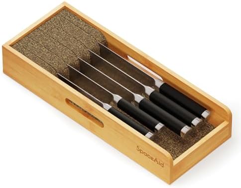 SpaceAid Knife Drawer Organizer Bamboo Insert Dock, Kitchen Steak Knives Holder Organizers Block for Drawer in Storage Organization (Small) by SpaceAid