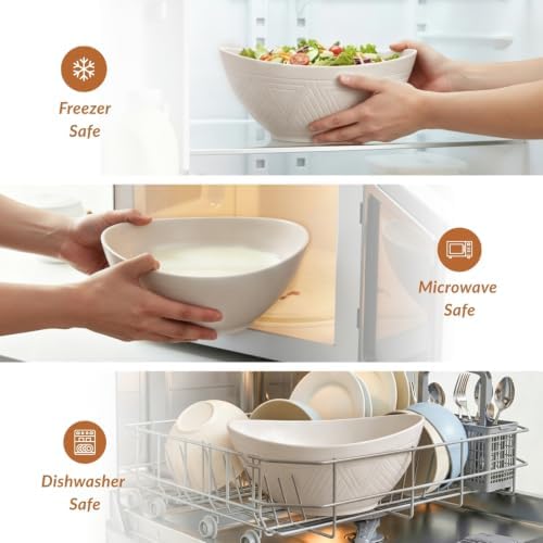 Homienly Wheat Straw Bowls, Large Salad Bowls Set of 6, 60 OZ Large Capacity Serving Bowl for Kitchen, Picnic, Camping,Lightweight Unbreakable Microwave and Dishwasher Safe Big Bowl - White - Image 5