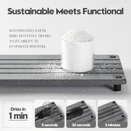 Razborci Instant Dry Sink Caddy Kitchen Sink Organizer, Quick Drying Stone Tray Diatomite Sponge Holder Soap Dish, Bathroom Countertop Fast Dry Water Absorbing Vanity Rack, Dark Gray,12" x 5" - Image 4