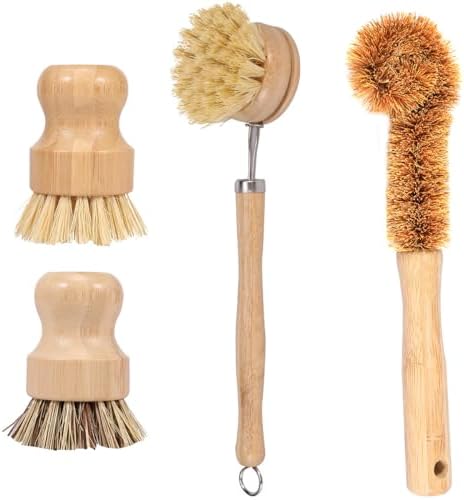 4Pcs Bamboo Dish Brushes Sets，Natural Kitchen Clean Dish Scrubber Effective Cleaning Pot Brush Multipurpose Bamboo Cup Cleaning Brushes for Pots Pans Bottles(4 pcs) by Unknown