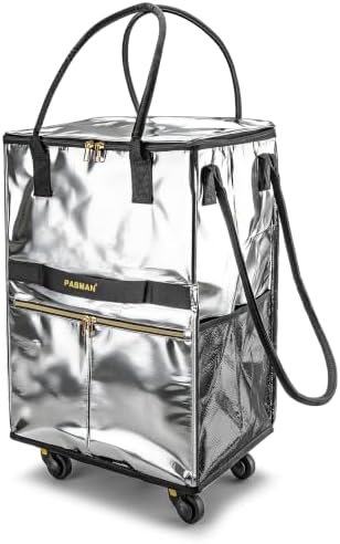 PASMAN Reusable Foldable Rolling Grocery Bag on 5 Wheels,Large, Silver by PASMAN