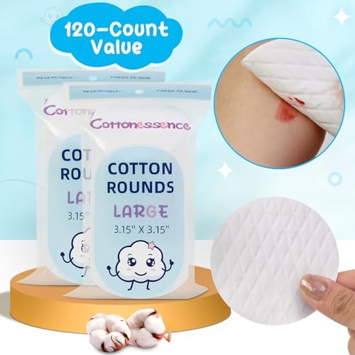 Premium Cotton Rounds（120 Count， Pack of 2 - Cotton Pads for Face, 100% Cotton Makeup Remover Pads, Soft and Lint-Free, for Removing Makeup, Nail Polish - Image 5