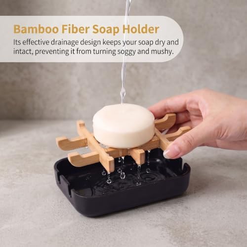 Bamboo Fiber Soap Holder and Soap Dish Combination, Removable Drainage Rack Bar Soap Tray for Bathroom Sink Deck, Bathtub, Shower & Kitchen (Black, 1 Pack) - Image 6