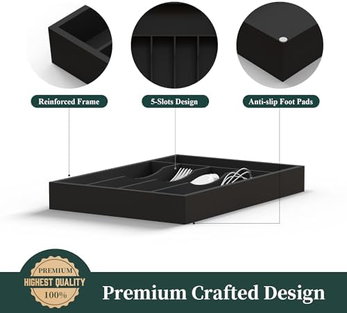 Bamboo Kitchen Sliverware Drawer Organizer (Black, 9.5''W x 13.5''D) - Image 6