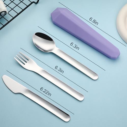 DEVICO Utensils for Lunch Box, 4Pcs Travel Silverware Set with Case, Purple - Image 2
