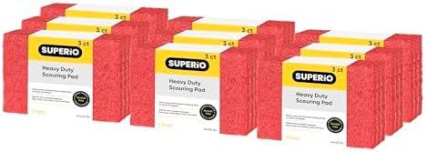 Scouring Pad Non-Scratching Scrubber Non-Scratch Cleaning Scrub Pads Heavy Duty Scouring Pad Reusable Kitchen Scrubbing Pad Pack of 27 Red, by Superio by Superio